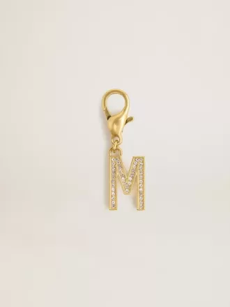 Buchstabe M-Anhänger aus goldfarbenem Messing mit Kristallen
