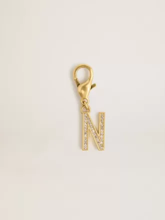 Buchstabe N-Anhänger aus goldfarbenem Messing mit Kristallen