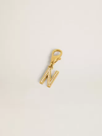 Buchstabe N-Anhänger aus goldfarbenem Messing mit Kristallen