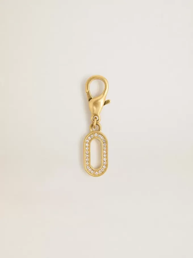 Buchstabe O-Anhänger aus goldfarbenem Messing mit Kristallen Buchstabe O-Anhänger aus goldfarbenem Messing mit Kristallen