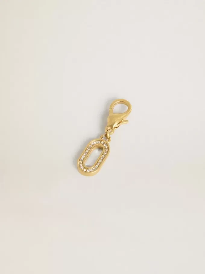 Buchstabe O-Anhänger aus goldfarbenem Messing mit Kristallen Buchstabe O-Anhänger aus goldfarbenem Messing mit Kristallen