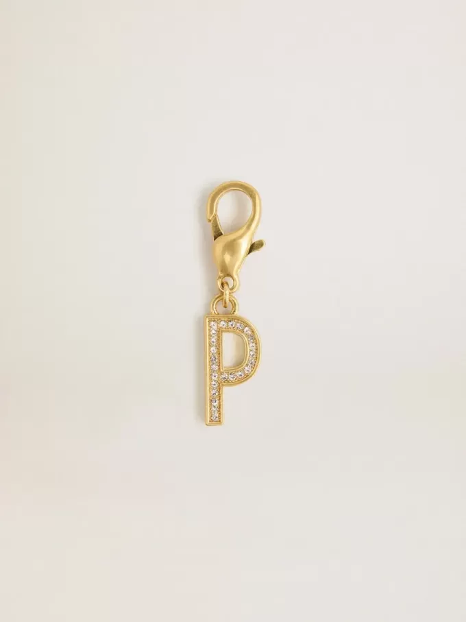 Buchstabe P-Anhänger aus goldfarbenem Messing mit Kristallen Buchstabe P-Anhänger aus goldfarbenem Messing mit Kristallen