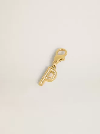 Buchstabe P-Anhänger aus goldfarbenem Messing mit Kristallen