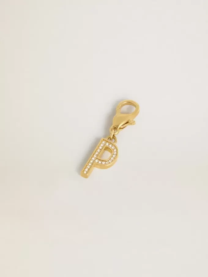 Buchstabe P-Anhänger aus goldfarbenem Messing mit Kristallen Buchstabe P-Anhänger aus goldfarbenem Messing mit Kristallen