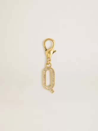Buchstabe Q-Anhänger aus goldfarbenem Messing mit Kristallen