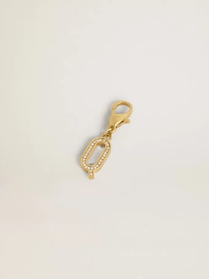Buchstabe Q-Anhänger aus goldfarbenem Messing mit Kristallen Buchstabe Q-Anhänger aus goldfarbenem Messing mit Kristallen