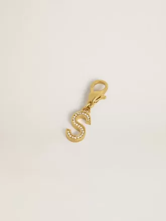 Buchstabe S-Anhänger aus goldfarbenem Messing mit Kristallen