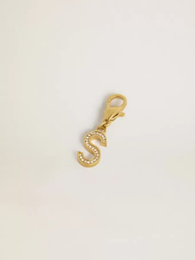 Buchstabe S-Anhänger aus goldfarbenem Messing mit Kristallen Buchstabe S-Anhänger aus goldfarbenem Messing mit Kristallen