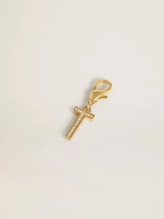 Buchstabe T-Anhänger aus goldfarbenem Messing mit Kristallen
