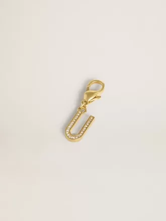 Buchstabe U-Anhänger aus goldfarbenem Messing mit Kristallen