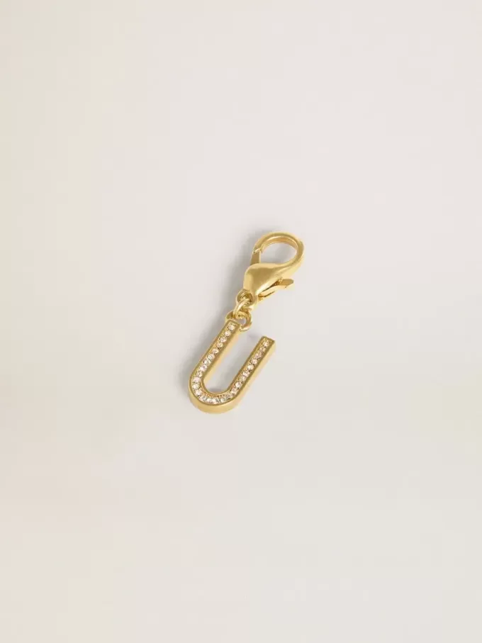 Buchstabe U-Anhänger aus goldfarbenem Messing mit Kristallen