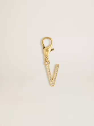 Buchstabe V-Anhänger aus goldfarbenem Messing mit Kristallen