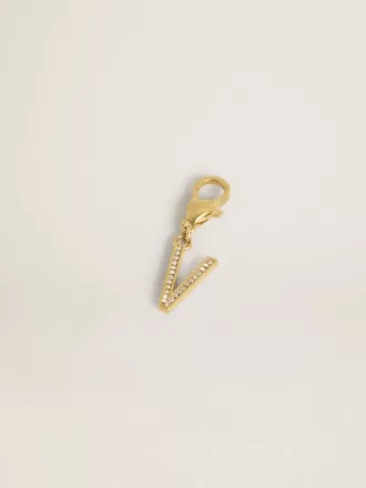 Buchstabe V-Anhänger aus goldfarbenem Messing mit Kristallen