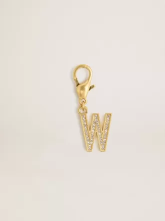 Buchstabe W-Anhänger aus goldfarbenem Messing mit Kristallen