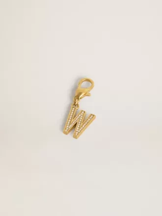 Buchstabe W-Anhänger aus goldfarbenem Messing mit Kristallen