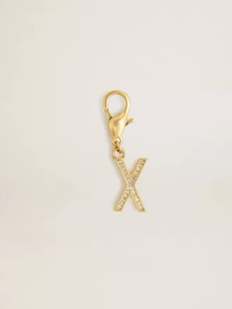 Buchstabe X-Anhänger aus goldfarbenem Messing mit Kristallen