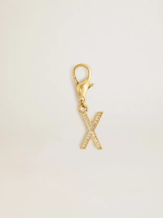 Buchstabe X-Anhänger aus goldfarbenem Messing mit Kristallen Buchstabe X-Anhänger aus goldfarbenem Messing mit Kristallen