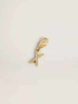 Buchstabe X-Anhänger aus goldfarbenem Messing mit Kristallen