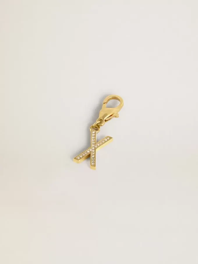 Buchstabe X-Anhänger aus goldfarbenem Messing mit Kristallen Buchstabe X-Anhänger aus goldfarbenem Messing mit Kristallen