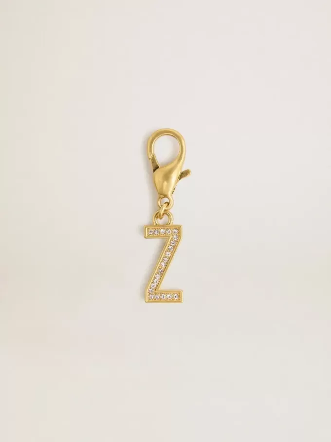 Buchstabe Z-Anhänger aus goldfarbenem Messing mit Kristallen
