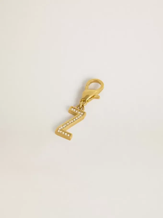 Buchstabe Z-Anhänger aus goldfarbenem Messing mit Kristallen