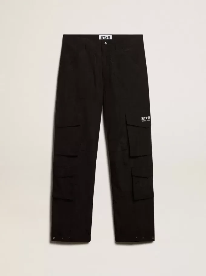 Cargohose aus schwarzem Ripstop-Nylon