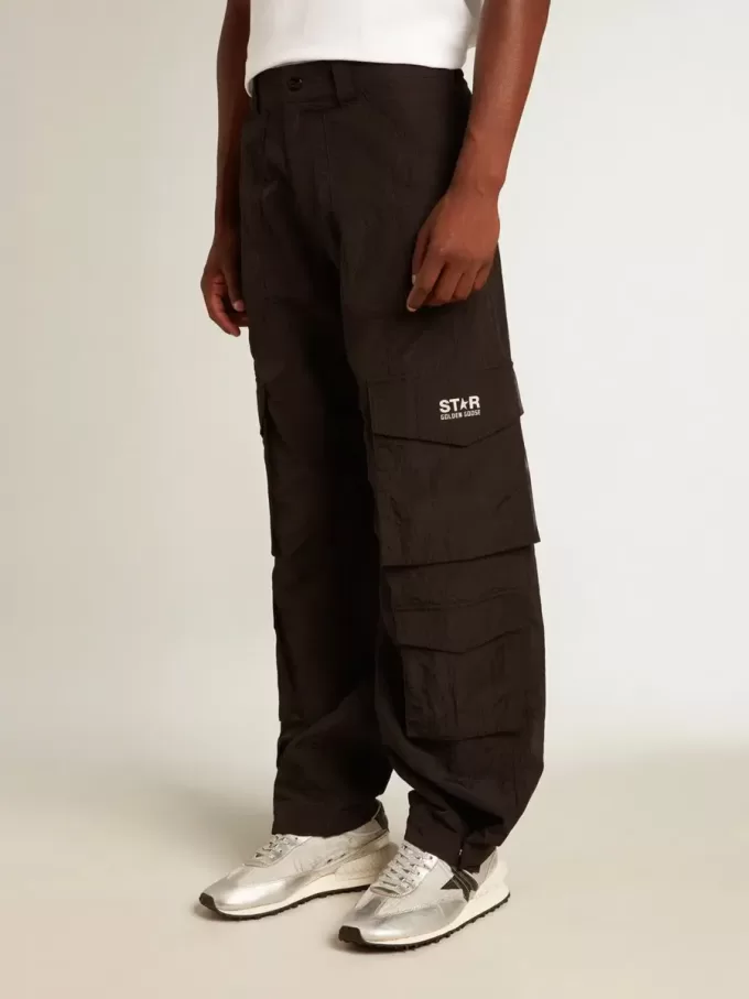 Cargohose aus schwarzem Ripstop-Nylon