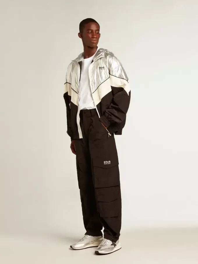 Cargohose aus schwarzem Ripstop-Nylon