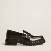 Chunky Loafer für Damen aus schwarzem Leder mit Nieten
