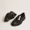 Chunky Loafer für Damen aus schwarzem Leder mit Nieten