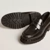 Chunky Loafer für Damen aus schwarzem Leder mit Nieten