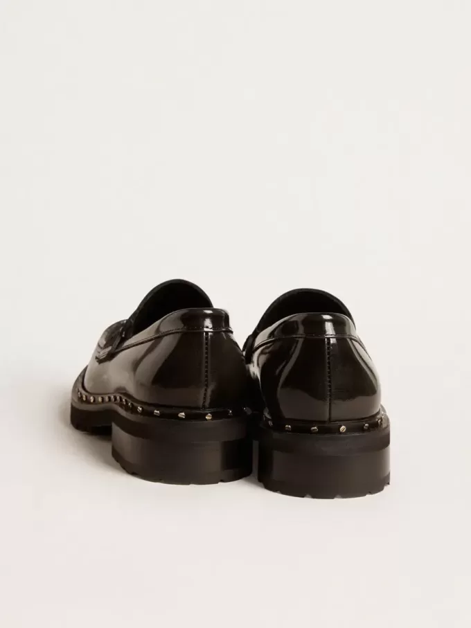 Chunky Loafer für Damen aus schwarzem Leder mit Nieten