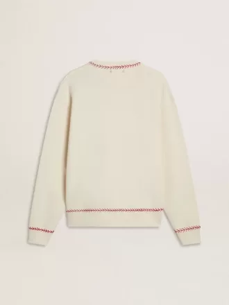 CNY-Sweatshirt aus abgenutzter weißer Baumwolle mit roter Stickerei