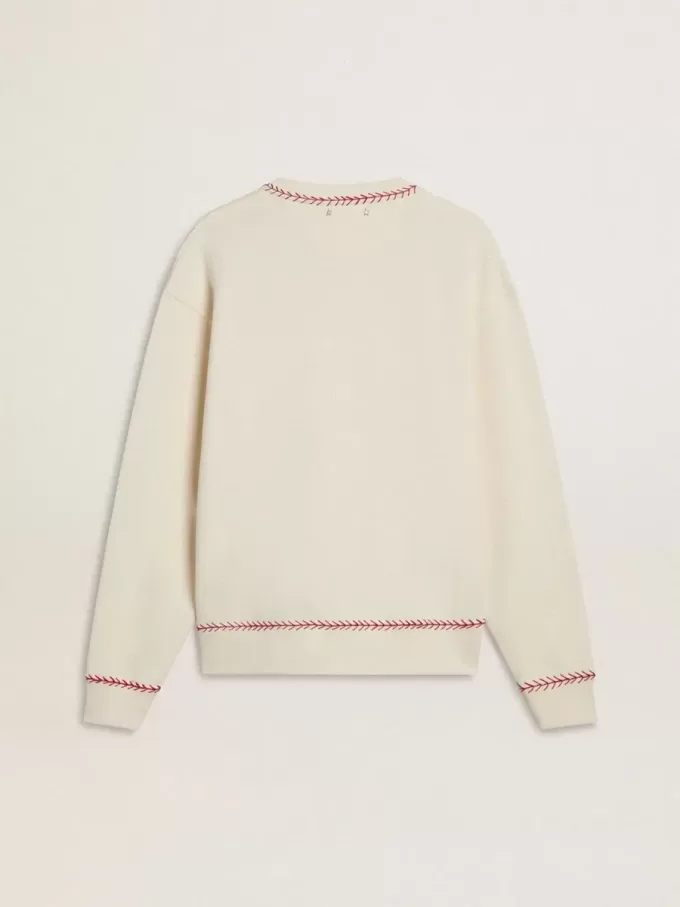 CNY-Sweatshirt aus abgenutzter weißer Baumwolle mit roter Stickerei CNY-Sweatshirt aus abgenutzter weißer Baumwolle mit roter Stickerei