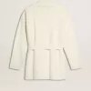 Cremefarbene Damenstrickjacke aus Baumwolle mit Blumenstickerei