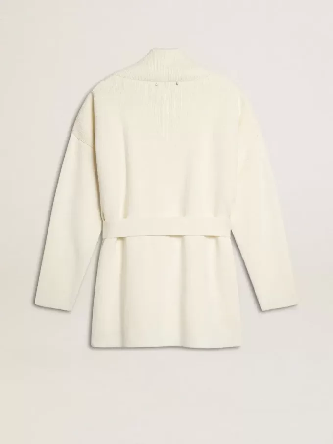Cremefarbene Damenstrickjacke aus Baumwolle mit Blumenstickerei