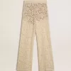 Cremefarbene, durchsichtige Spitzenhose für Damen