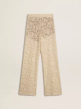 Cremefarbene, durchsichtige Spitzenhose für Damen