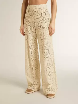 Cremefarbene, durchsichtige Spitzenhose für Damen