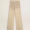 Cremefarbene, durchsichtige Spitzenhose für Damen