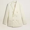 Cremefarbener Zweireiher-Blazer für Herren