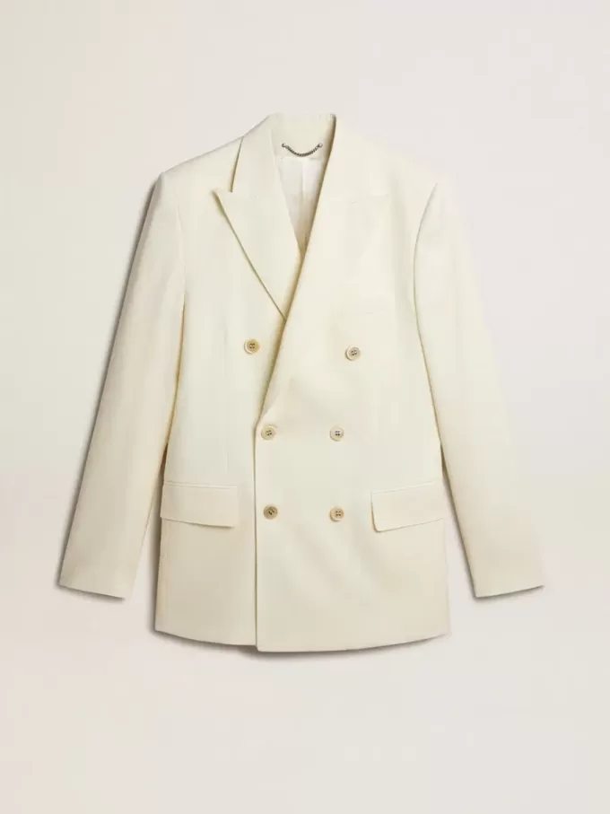 Cremefarbener Zweireiher-Blazer für Herren