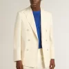 Cremefarbener Zweireiher-Blazer für Herren