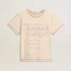 Cremefarbenes Damen-T-Shirt mit verblassten roten Akzenten