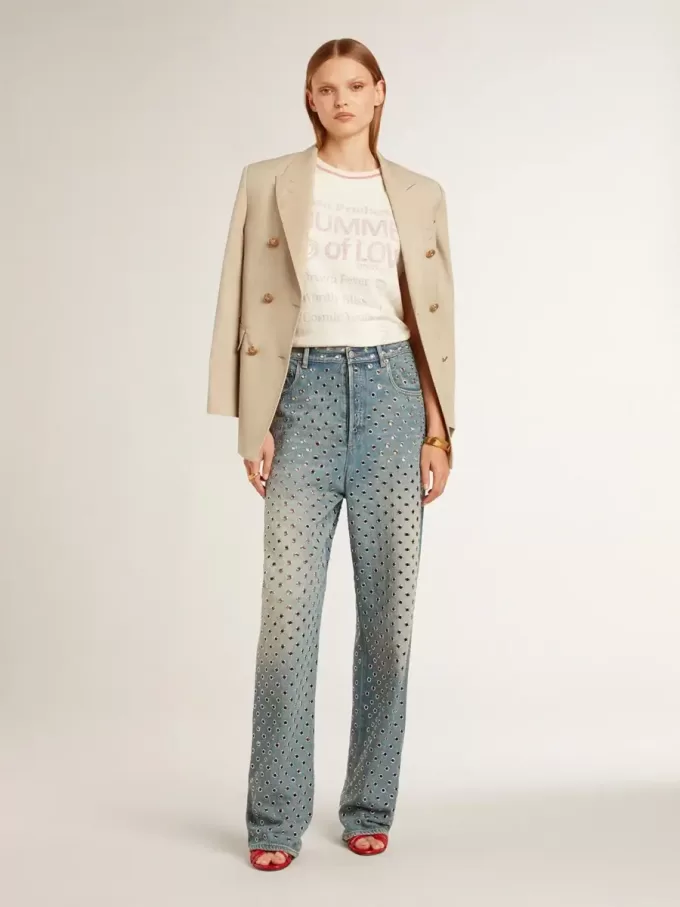 Cremefarbenes Damen-T-Shirt mit verblassten roten Akzenten