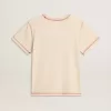Cremefarbenes Damen-T-Shirt mit verblassten roten Akzenten