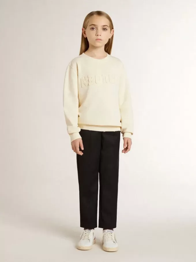Cremefarbenes Sweatshirt für Mädchen mit Aufnäher-Schriftzug Cremefarbenes Sweatshirt für Mädchen mit Aufnäher-Schriftzug