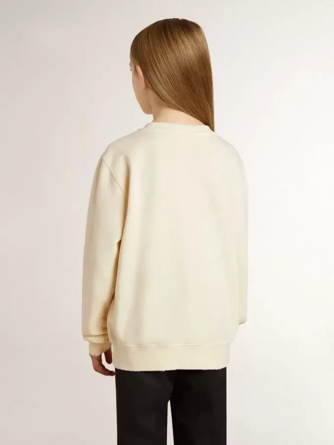 Cremefarbenes Sweatshirt für Mädchen mit Aufnäher-Schriftzug Cremefarbenes Sweatshirt für Mädchen mit Aufnäher-Schriftzug