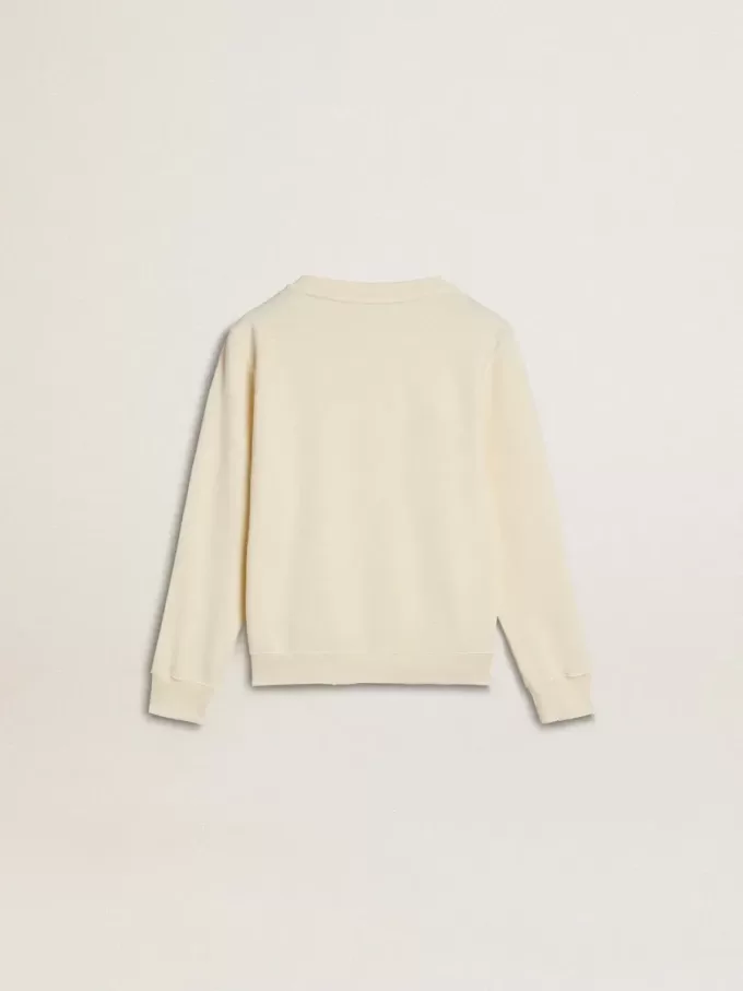 Cremefarbenes Sweatshirt für Mädchen mit Aufnäher-Schriftzug Cremefarbenes Sweatshirt für Mädchen mit Aufnäher-Schriftzug