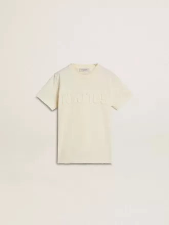 Cremefarbenes T-Shirt für Jungen mit geprägtem Logo